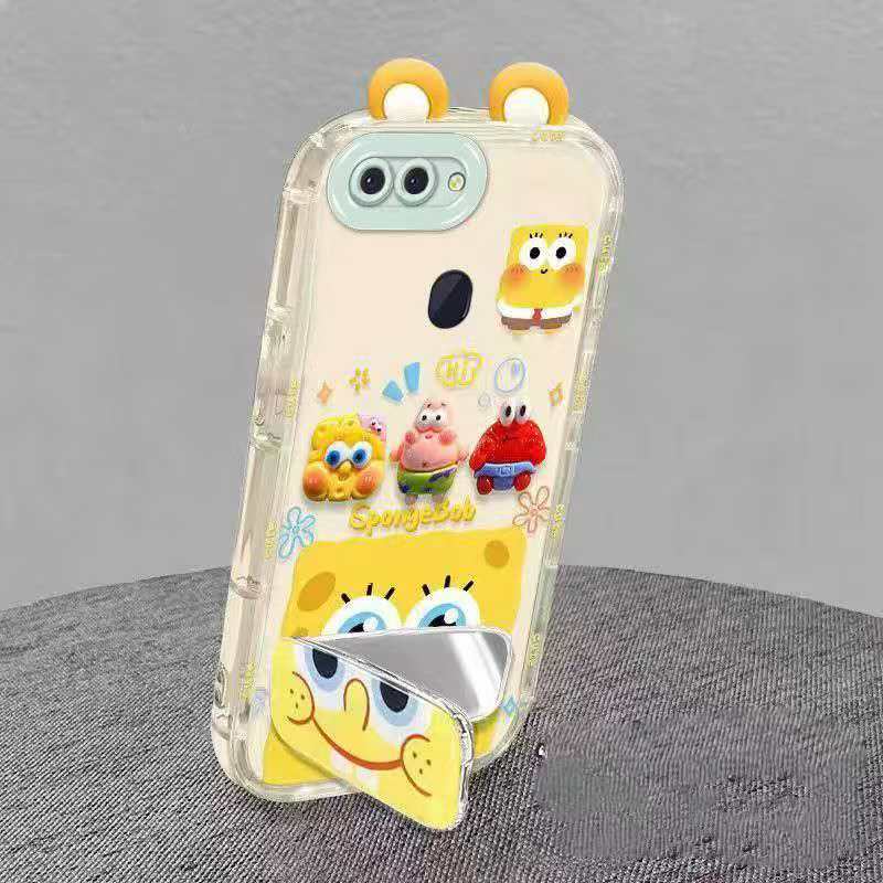 Suitable for Oppo R15 Cute 3D SpongeBob and Patrick mirror stand TPU soft silicone phone case
