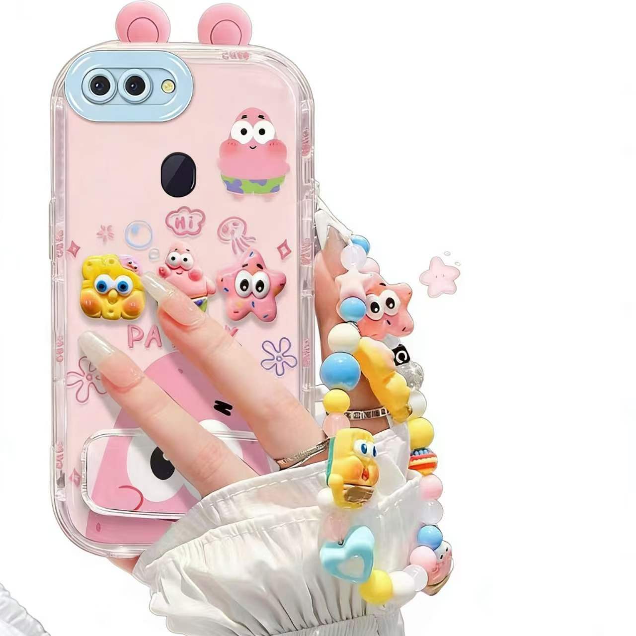 Suitable for Oppo R15 Cute 3D SpongeBob and Patrick mirror stand TPU soft silicone phone case