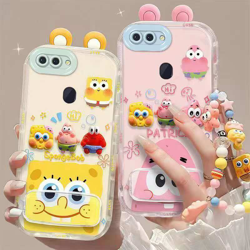 Suitable for Oppo R15 Cute 3D SpongeBob and Patrick mirror stand TPU soft silicone phone case