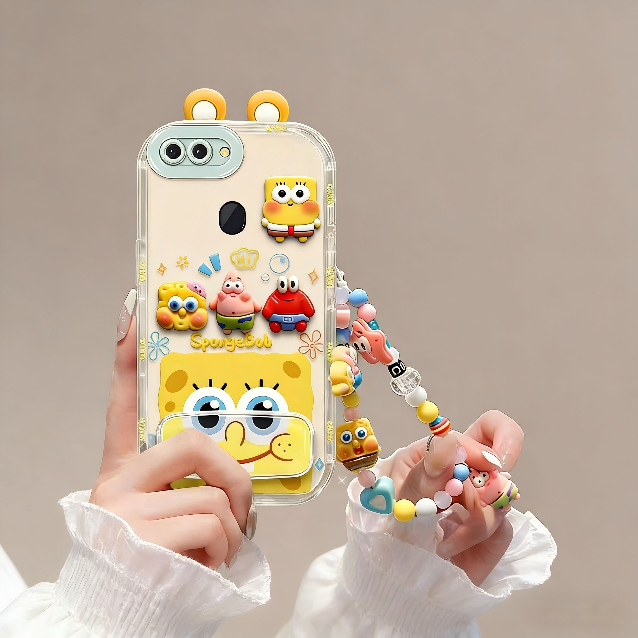 Suitable for Oppo R15 Cute 3D SpongeBob and Patrick mirror stand TPU soft silicone phone case