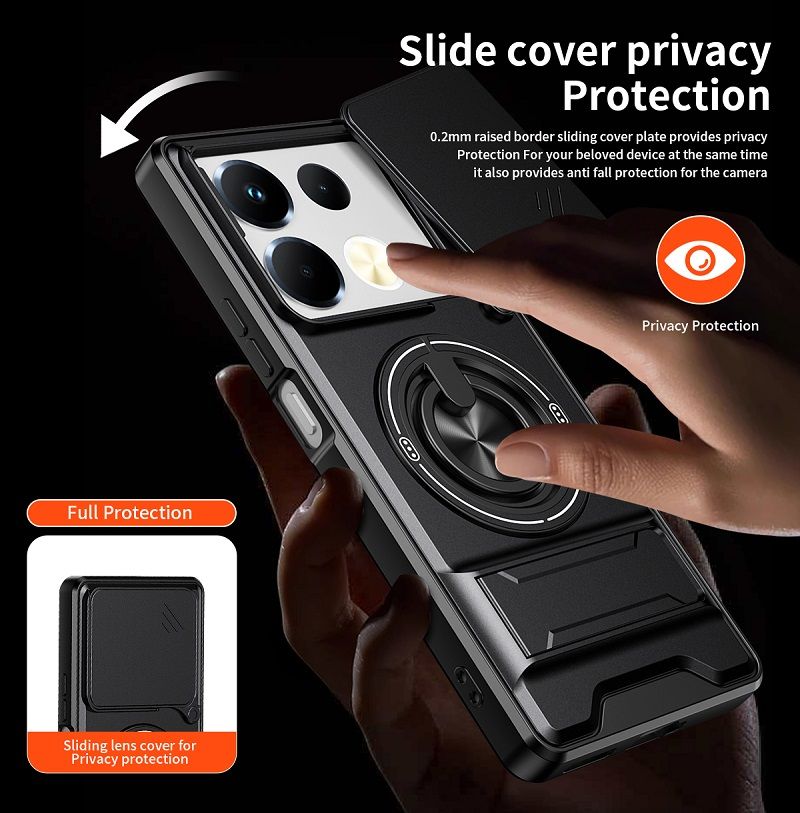 Luxury Slide Camera Lens Case Protective Cover for Infinix Note 40 4G (6.78" inch) Magnetic Kickstand Phone Case