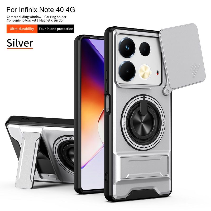 Luxury Slide Camera Lens Case Protective Cover for Infinix Note 40 4G (6.78" inch) Magnetic Kickstand Phone Case