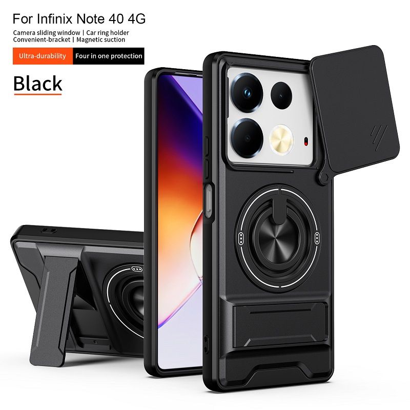 Luxury Slide Camera Lens Case Protective Cover for Infinix Note 40 4G (6.78" inch) Magnetic Kickstand Phone Case