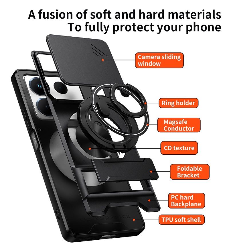 Luxury Slide Camera Lens Case Protective Cover for Infinix Note 40 4G (6.78" inch) Magnetic Kickstand Phone Case