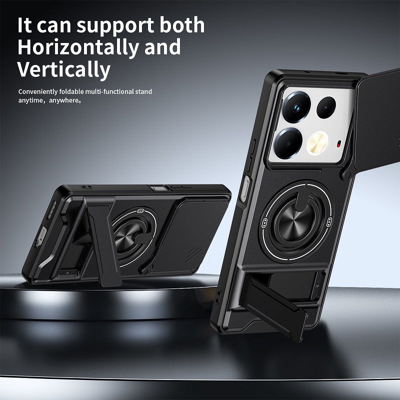 Luxury Slide Camera Lens Case Protective Cover for Infinix Note 40 4G (6.78" inch) Magnetic Kickstand Phone Case