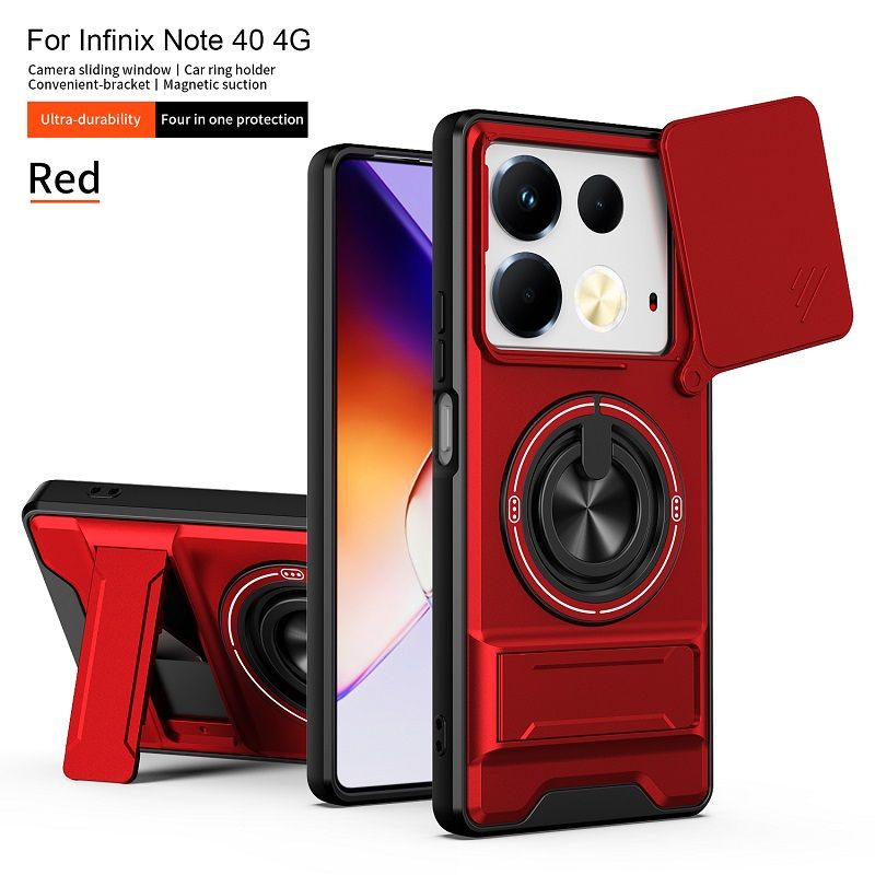 Luxury Slide Camera Lens Case Protective Cover for Infinix Note 40 4G (6.78" inch) Magnetic Kickstand Phone Case