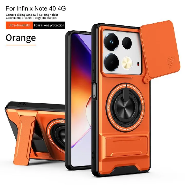 Luxury Slide Camera Lens Case Protective Cover for Infinix Note 40 4G (6.78" inch) Magnetic Kickstand Phone Case