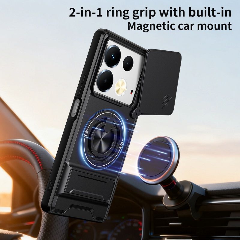 Luxury Slide Camera Lens Case Protective Cover for Infinix Note 40 4G (6.78" inch) Magnetic Kickstand Phone Case