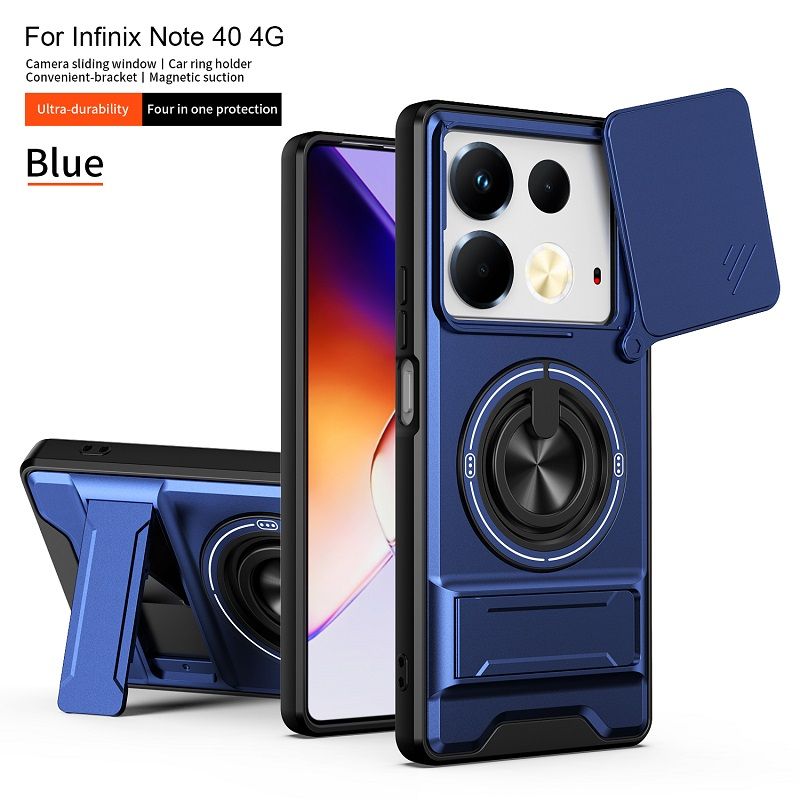 Luxury Slide Camera Lens Case Protective Cover for Infinix Note 40 4G (6.78" inch) Magnetic Kickstand Phone Case