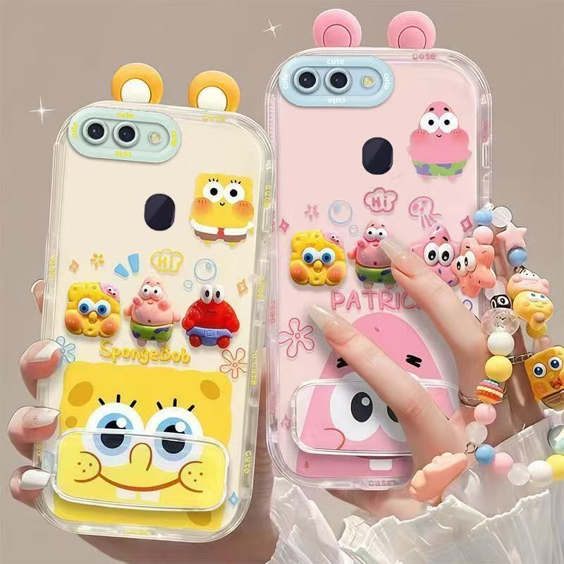 Suitable for Oppo R15X Cute 3D SpongeBob and Patrick mirror stand TPU soft silicone phone case