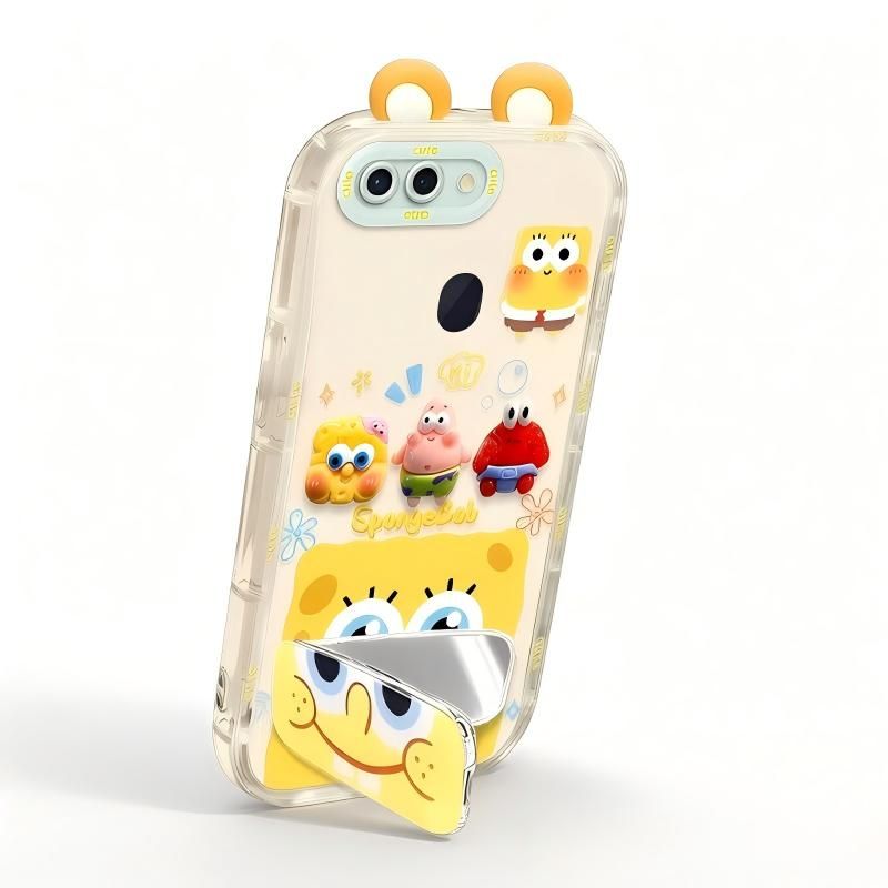 Suitable for Oppo R15X Cute 3D SpongeBob and Patrick mirror stand TPU soft silicone phone case
