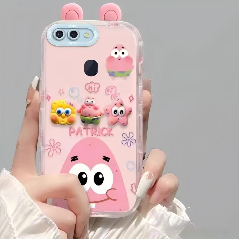 Suitable for Oppo R15X Cute 3D SpongeBob and Patrick mirror stand TPU soft silicone phone case
