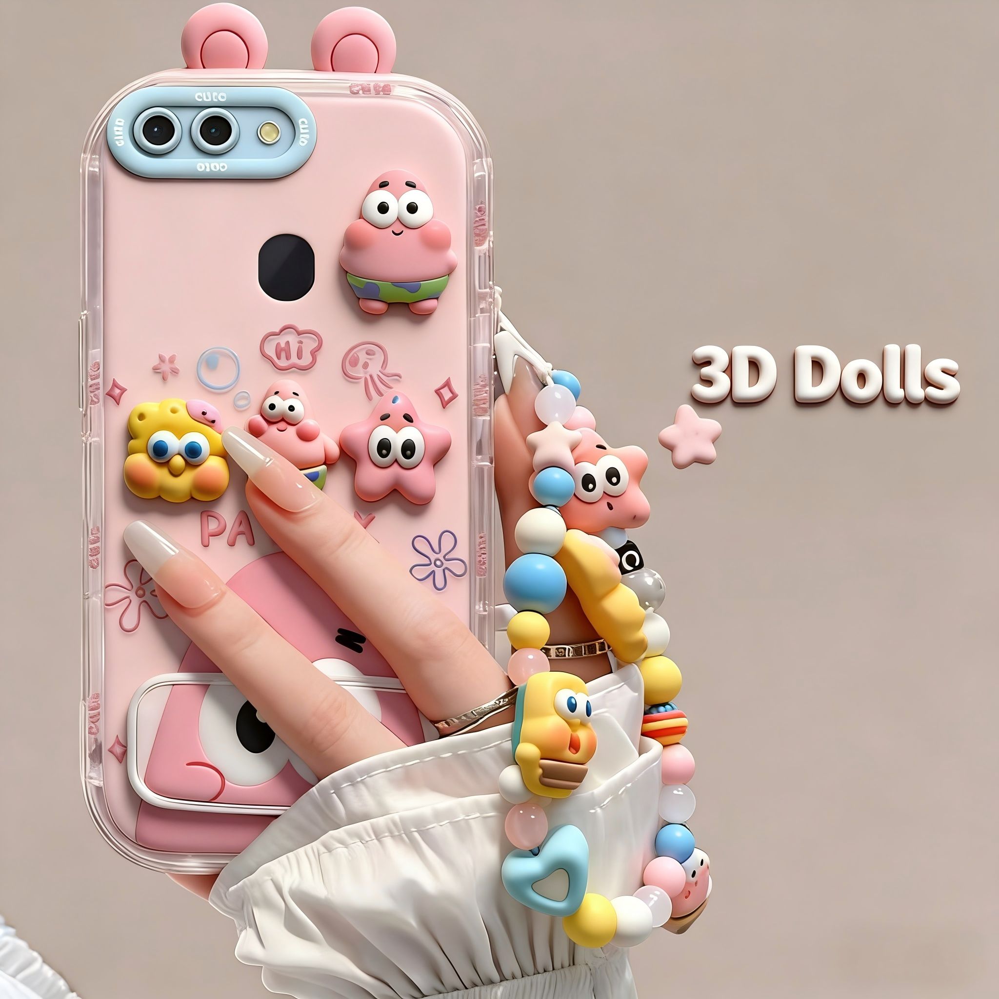 Suitable for Oppo R15X Cute 3D SpongeBob and Patrick mirror stand TPU soft silicone phone case
