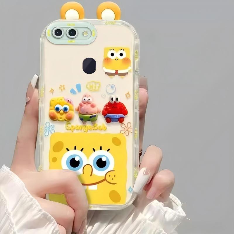 Suitable for Oppo R15X Cute 3D SpongeBob and Patrick mirror stand TPU soft silicone phone case