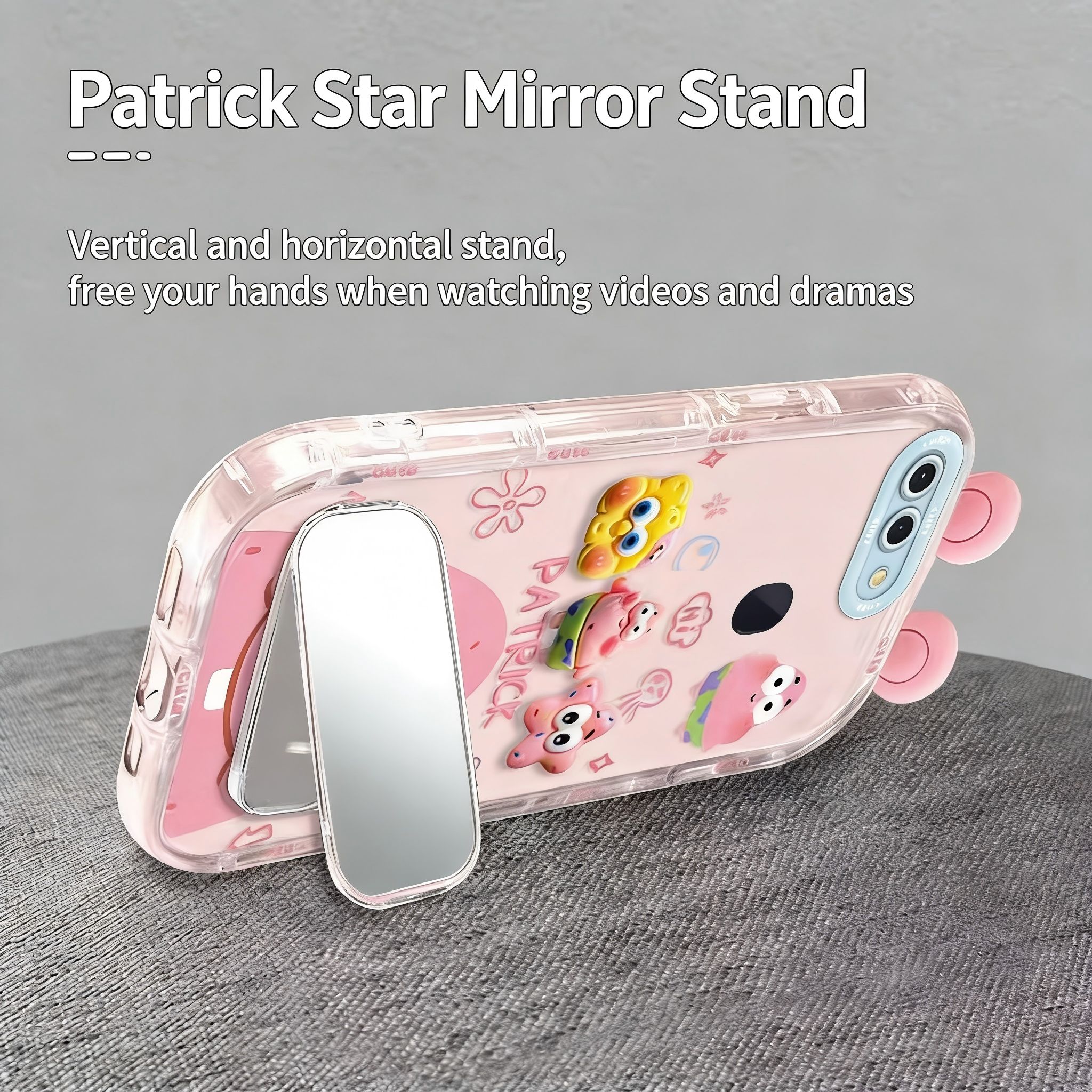 Suitable for Oppo R15X Cute 3D SpongeBob and Patrick mirror stand TPU soft silicone phone case