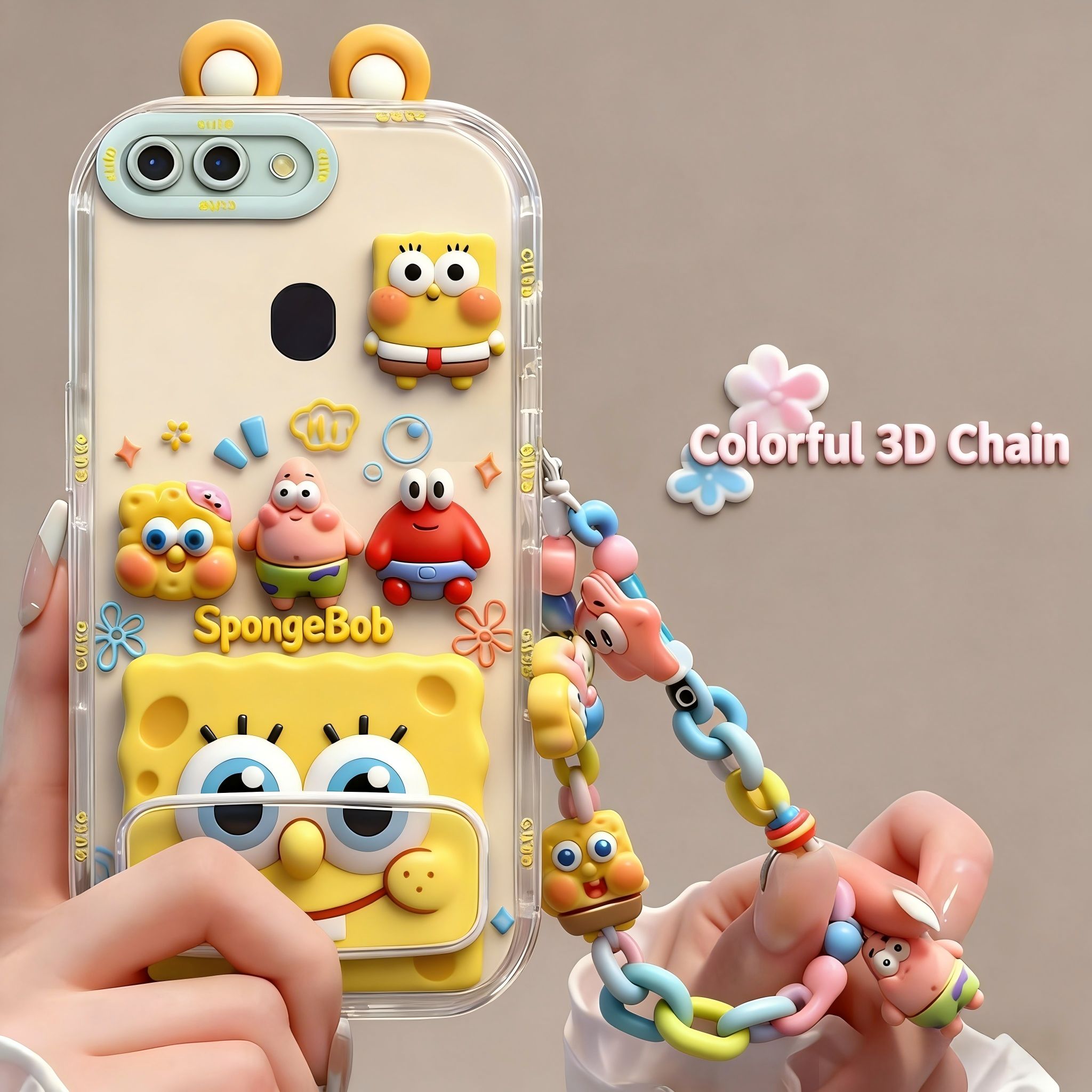 Suitable for Oppo R15X Cute 3D SpongeBob and Patrick mirror stand TPU soft silicone phone case