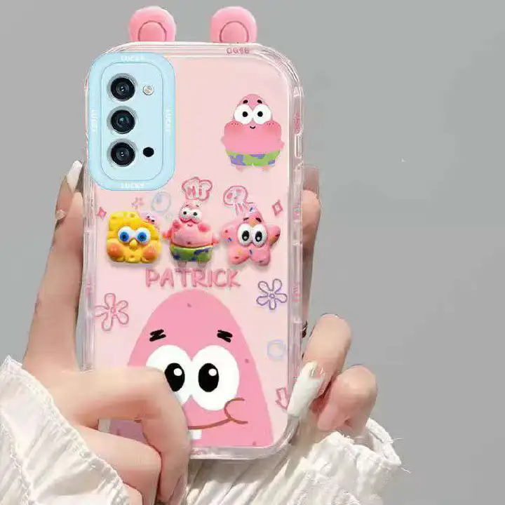 Suitable for Oppo Reno4 Pro 5G Cute 3D SpongeBob and Patrick mirror stand TPU soft silicone phone case