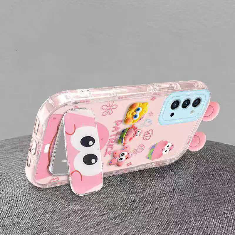 Suitable for Oppo Reno4 Pro 5G Cute 3D SpongeBob and Patrick mirror stand TPU soft silicone phone case