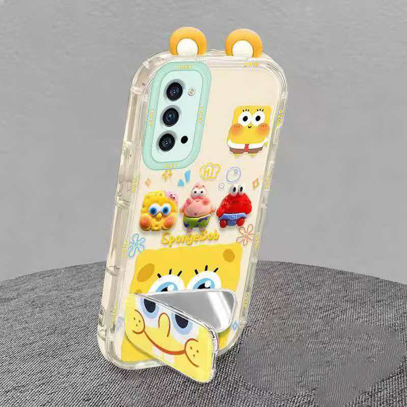 Suitable for Oppo Reno4 Pro 5G Cute 3D SpongeBob and Patrick mirror stand TPU soft silicone phone case
