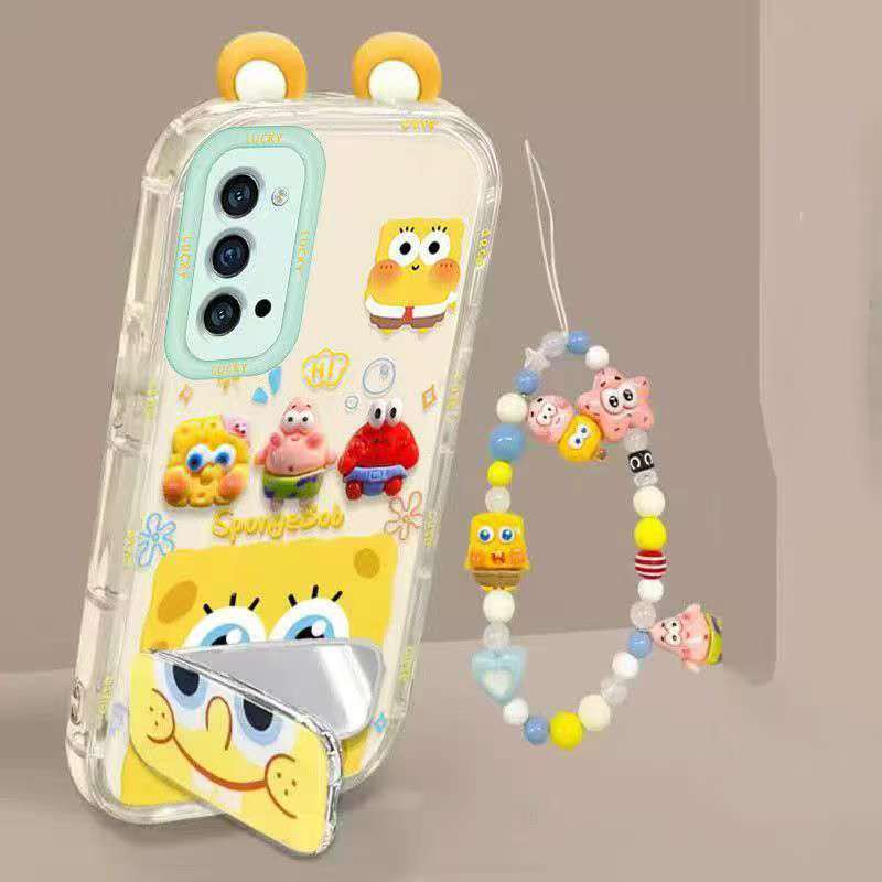 Suitable for Oppo Reno4 Pro 5G Cute 3D SpongeBob and Patrick mirror stand TPU soft silicone phone case