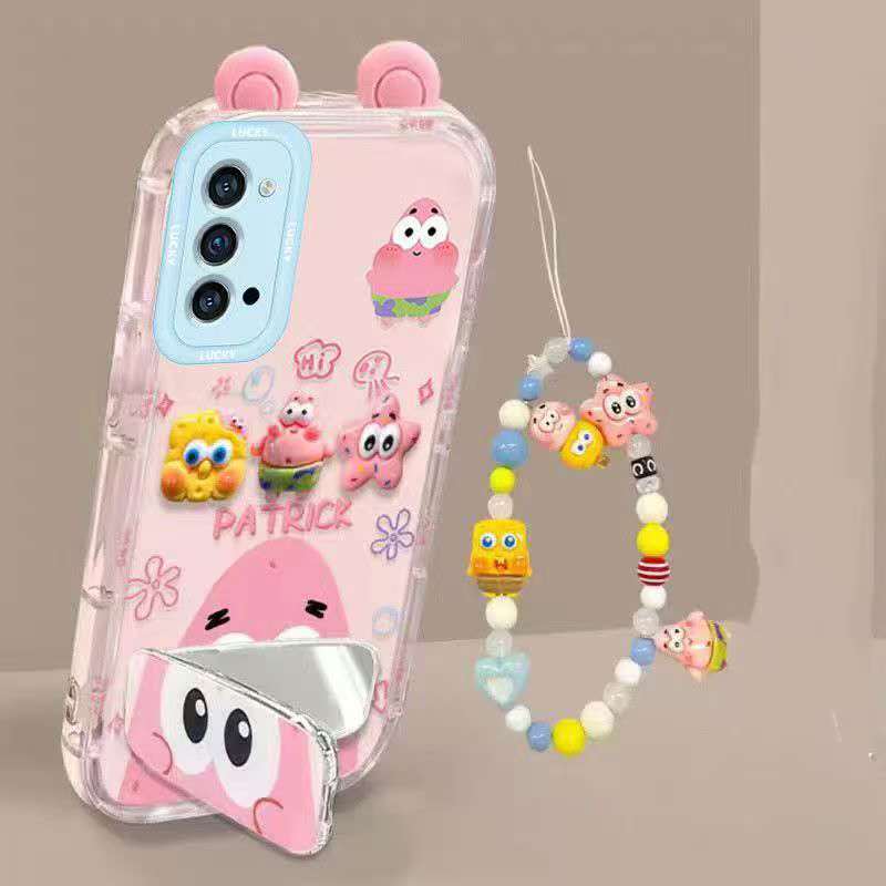 Suitable for Oppo Reno4 Pro 5G Cute 3D SpongeBob and Patrick mirror stand TPU soft silicone phone case