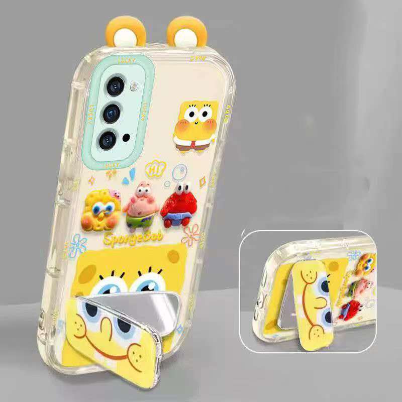 Suitable for Oppo Reno4 Pro 5G Cute 3D SpongeBob and Patrick mirror stand TPU soft silicone phone case