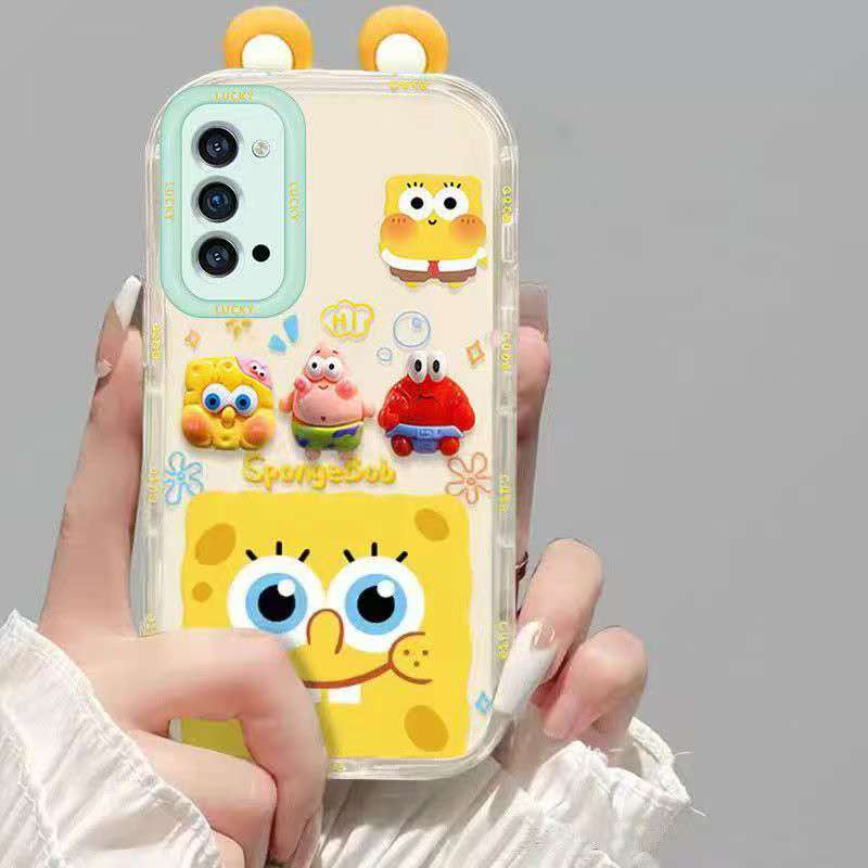 Suitable for Oppo Reno4 Pro 5G Cute 3D SpongeBob and Patrick mirror stand TPU soft silicone phone case