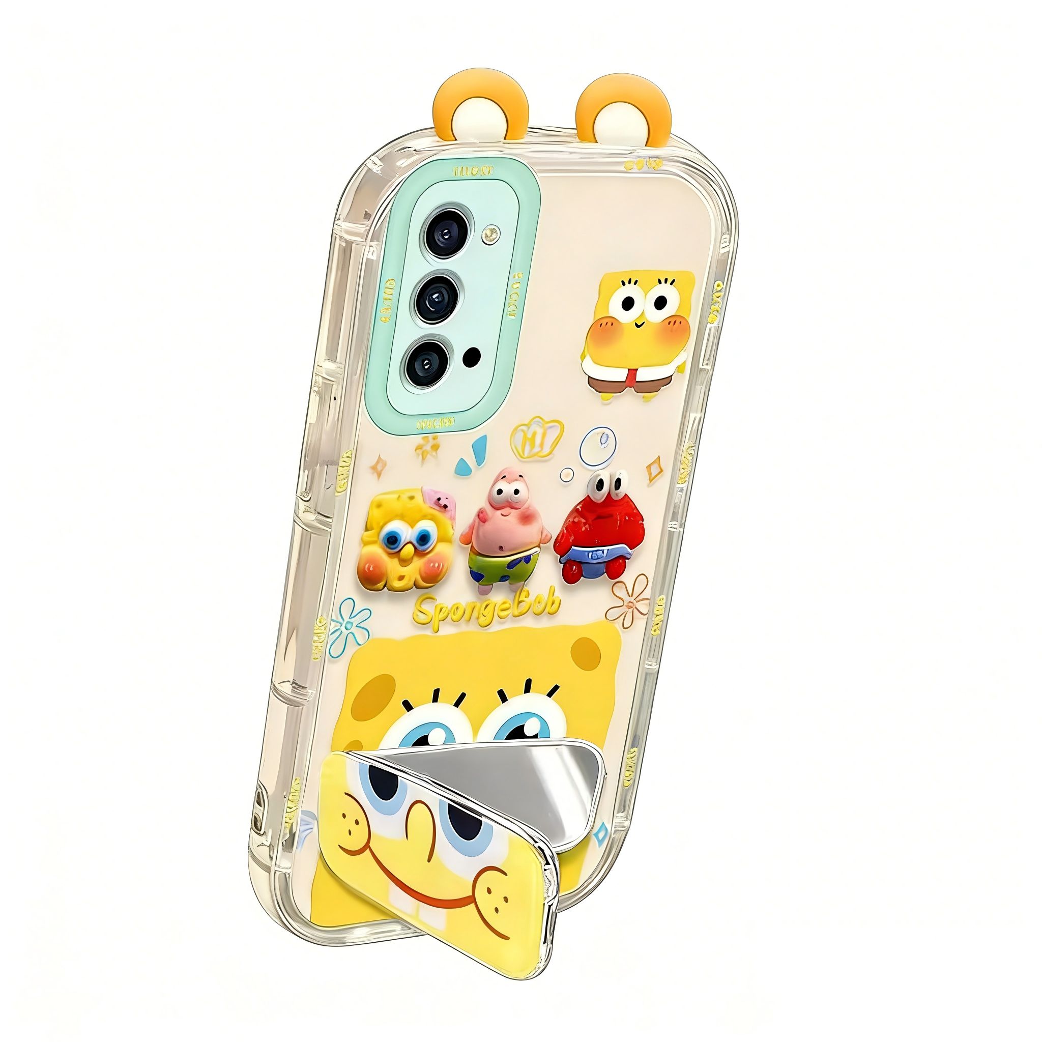 Suitable for Oppo Reno4 Pro 5G Cute 3D SpongeBob and Patrick mirror stand TPU soft silicone phone case