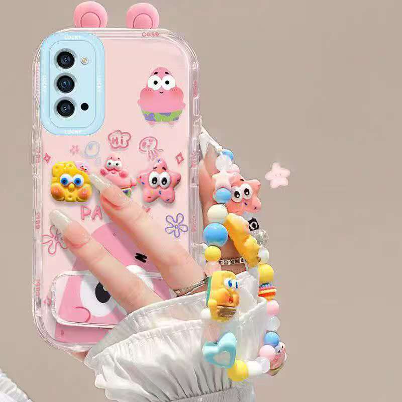 Suitable for Oppo Reno4 Pro 5G Cute 3D SpongeBob and Patrick mirror stand TPU soft silicone phone case