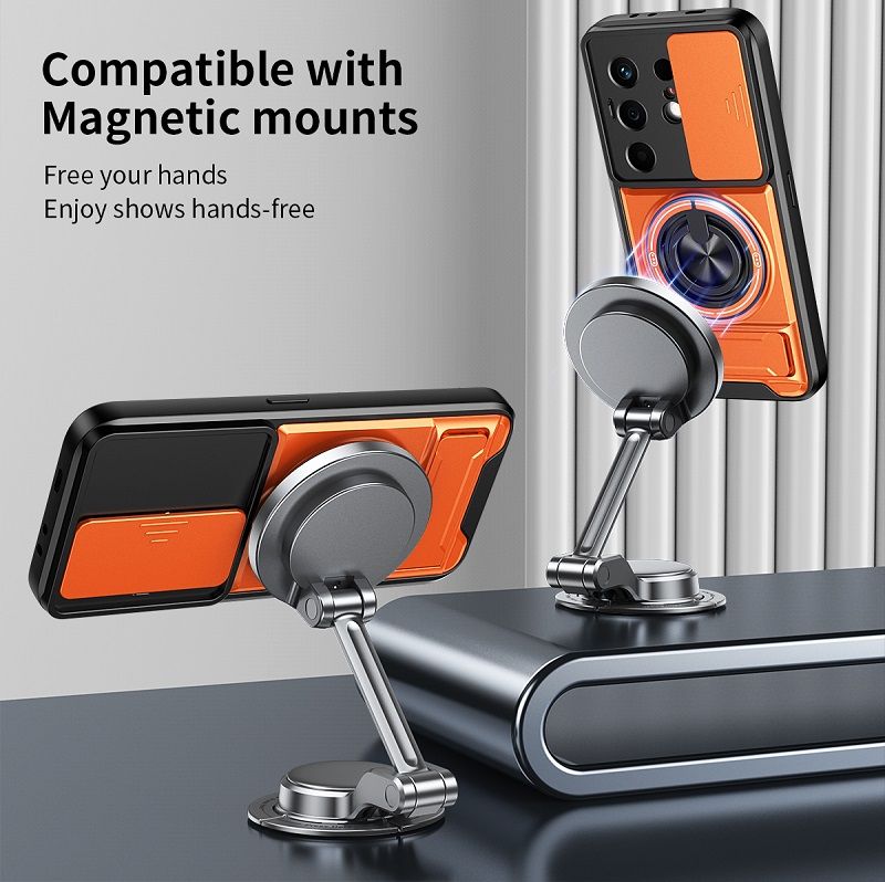 Luxury Slide Camera Lens Case Protective Cover for Tecno Camon 50 4G (6.78" inch) Magnetic Kickstand Phone Case