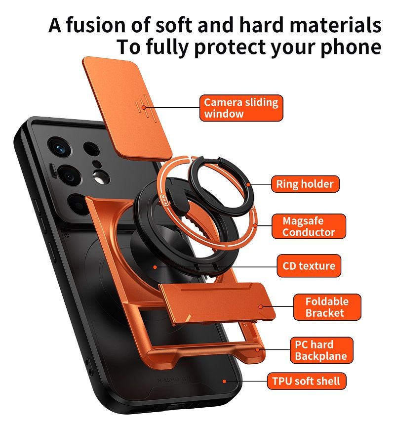 Luxury Slide Camera Lens Case Protective Cover for Tecno Camon 50 4G (6.78" inch) Magnetic Kickstand Phone Case