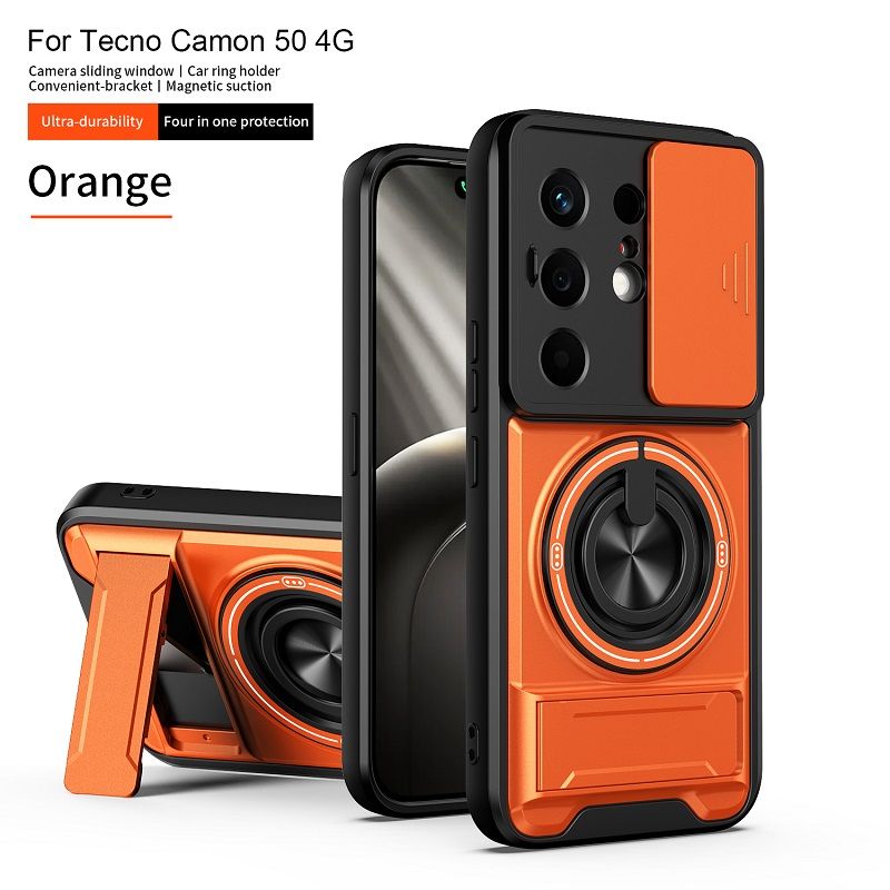 Luxury Slide Camera Lens Case Protective Cover for Tecno Camon 50 4G (6.78" inch) Magnetic Kickstand Phone Case