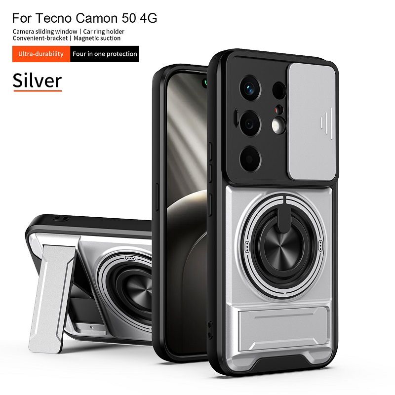 Luxury Slide Camera Lens Case Protective Cover for Tecno Camon 50 4G (6.78" inch) Magnetic Kickstand Phone Case