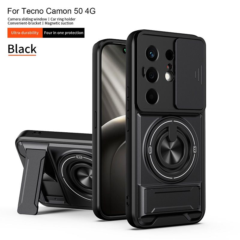 Luxury Slide Camera Lens Case Protective Cover for Tecno Camon 50 4G (6.78" inch) Magnetic Kickstand Phone Case