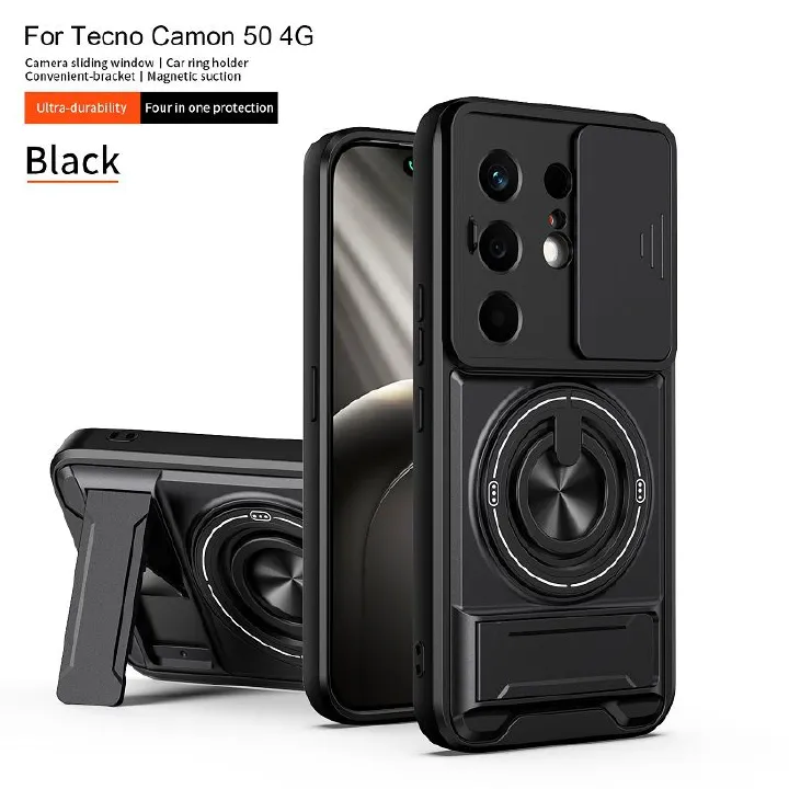 Luxury Slide Camera Lens Case Protective Cover for Tecno Camon 50 4G (6.78" inch) Magnetic Kickstand Phone Case