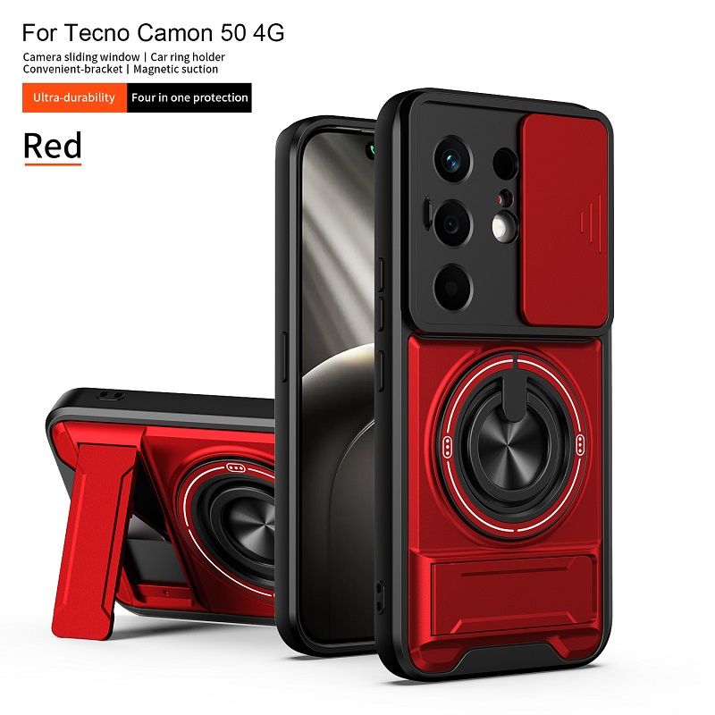 Luxury Slide Camera Lens Case Protective Cover for Tecno Camon 50 4G (6.78" inch) Magnetic Kickstand Phone Case