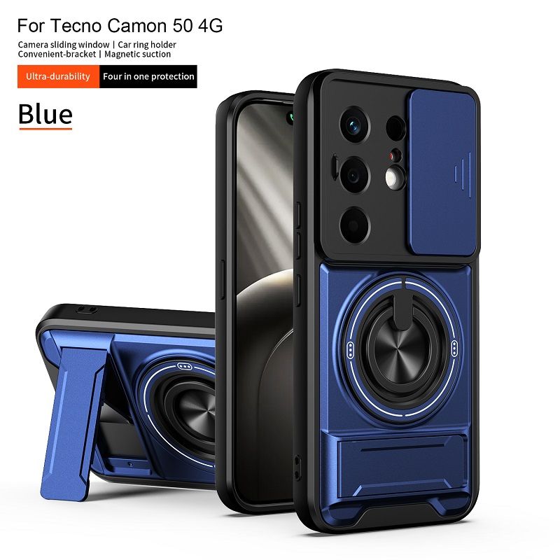 Luxury Slide Camera Lens Case Protective Cover for Tecno Camon 50 4G (6.78" inch) Magnetic Kickstand Phone Case