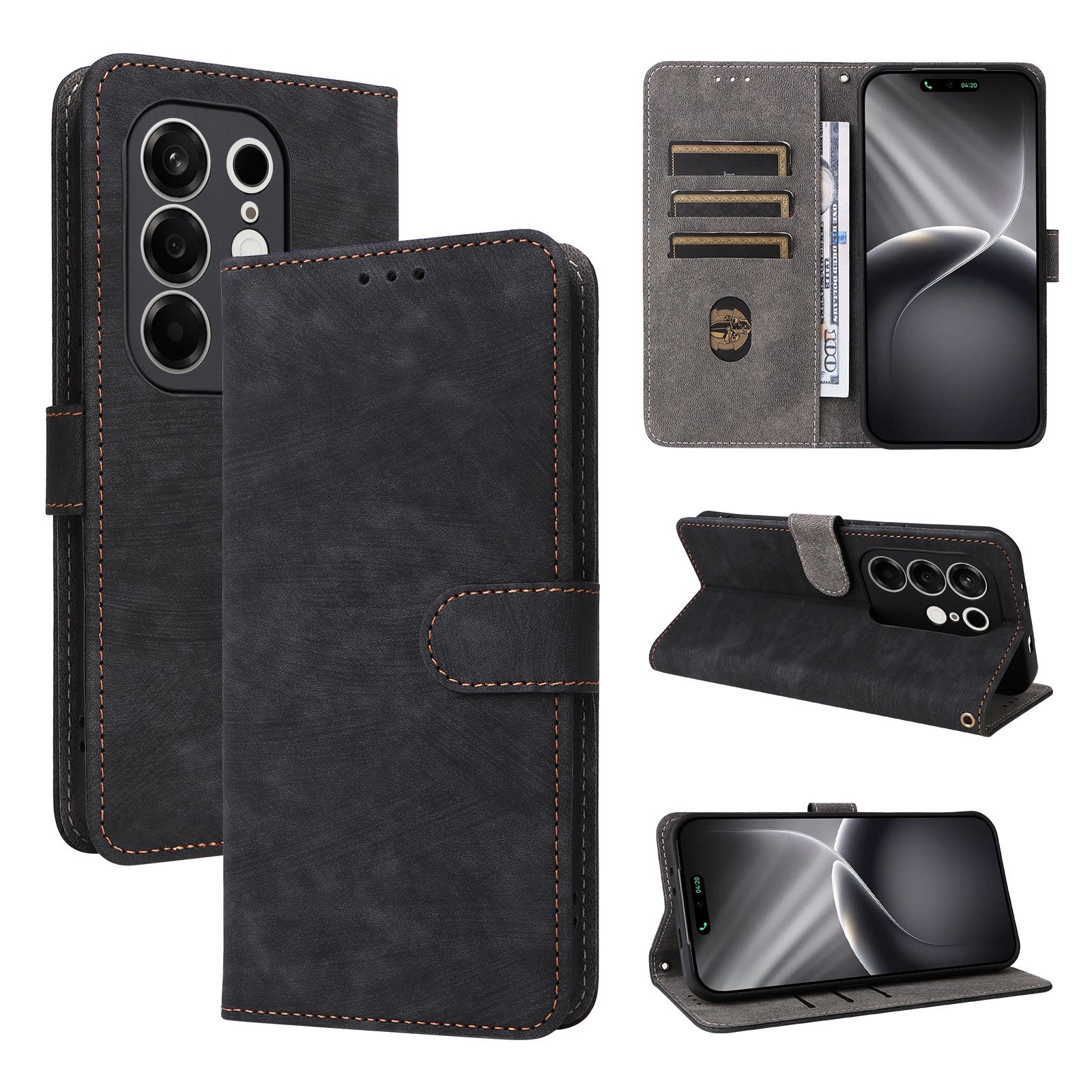 Leather Flip Cover For Tecno Camon 50 Pro 6.78'' Case [RFID Blocking] Wallet Cover With Hand Strap
