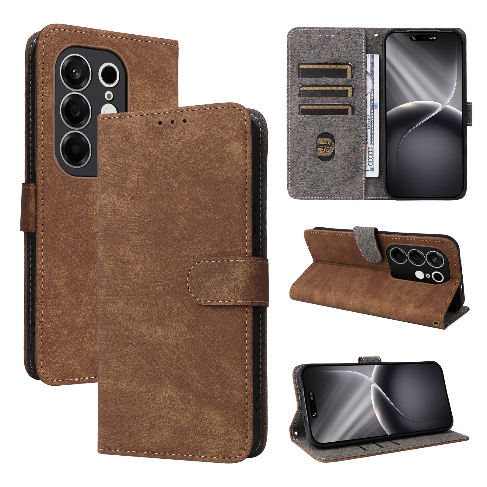 Leather Flip Cover For Tecno Camon 50 Pro 6.78'' Case [RFID Blocking] Wallet Cover With Hand Strap