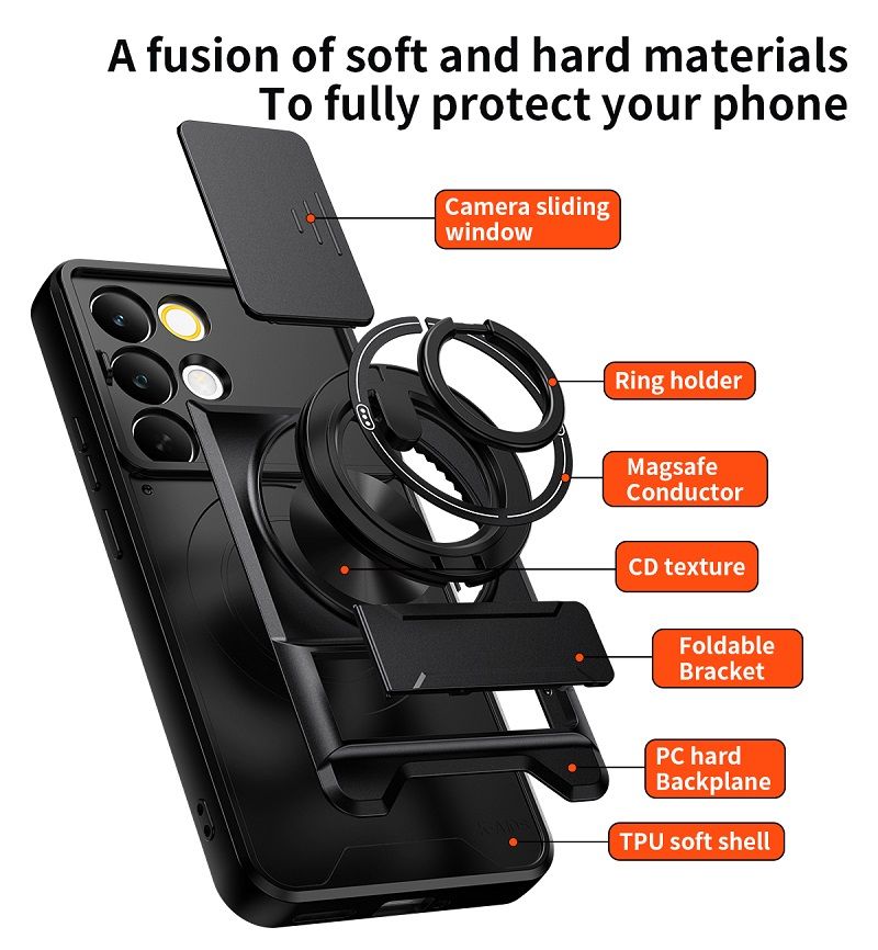 Luxury Slide Camera Lens Case Protective Cover for OPPO Realme C85 Pro 5G Magnetic Kickstand Phone Case