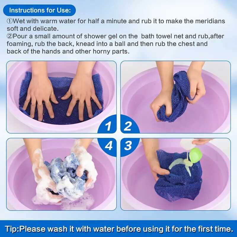 3pcs Mesh Exfoliating Bath Sponge - Long Net Body Scrubber for Smooth Skin, Ideal for Daily Use