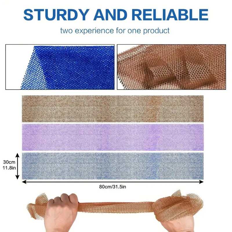 3pcs Mesh Exfoliating Bath Sponge - Long Net Body Scrubber for Smooth Skin, Ideal for Daily Use