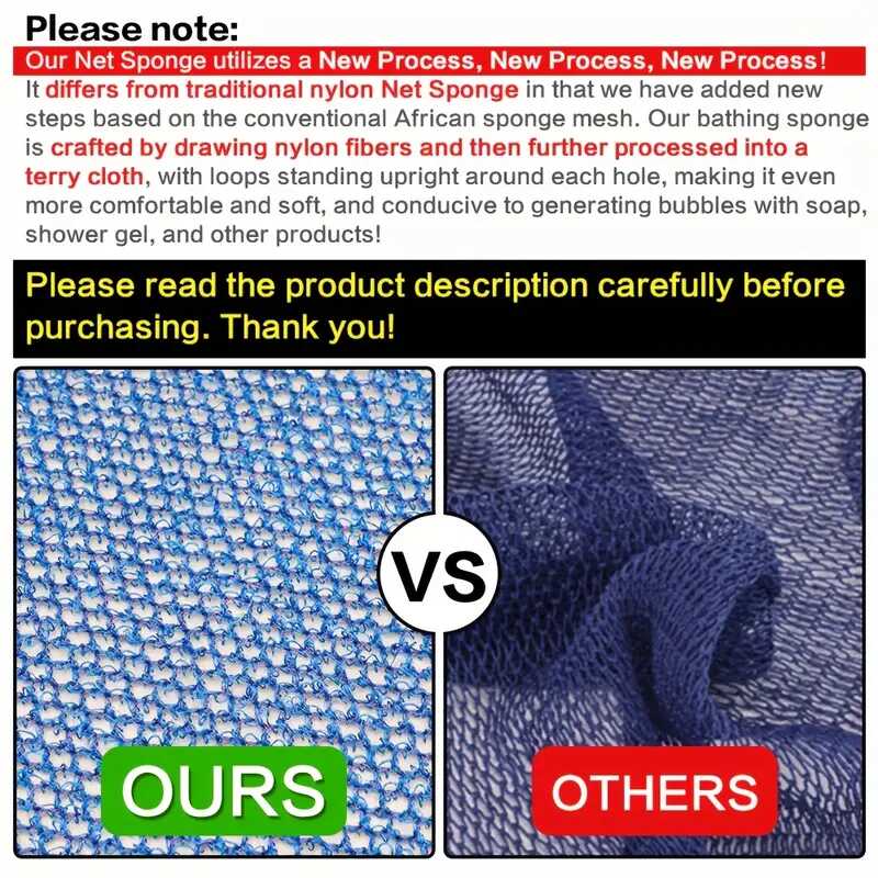 3pcs Mesh Exfoliating Bath Sponge - Long Net Body Scrubber for Smooth Skin, Ideal for Daily Use