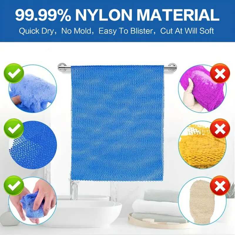 3pcs Mesh Exfoliating Bath Sponge - Long Net Body Scrubber for Smooth Skin, Ideal for Daily Use