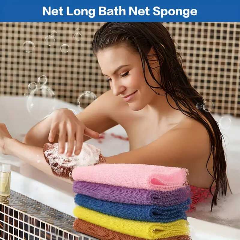 3pcs Mesh Exfoliating Bath Sponge - Long Net Body Scrubber for Smooth Skin, Ideal for Daily Use