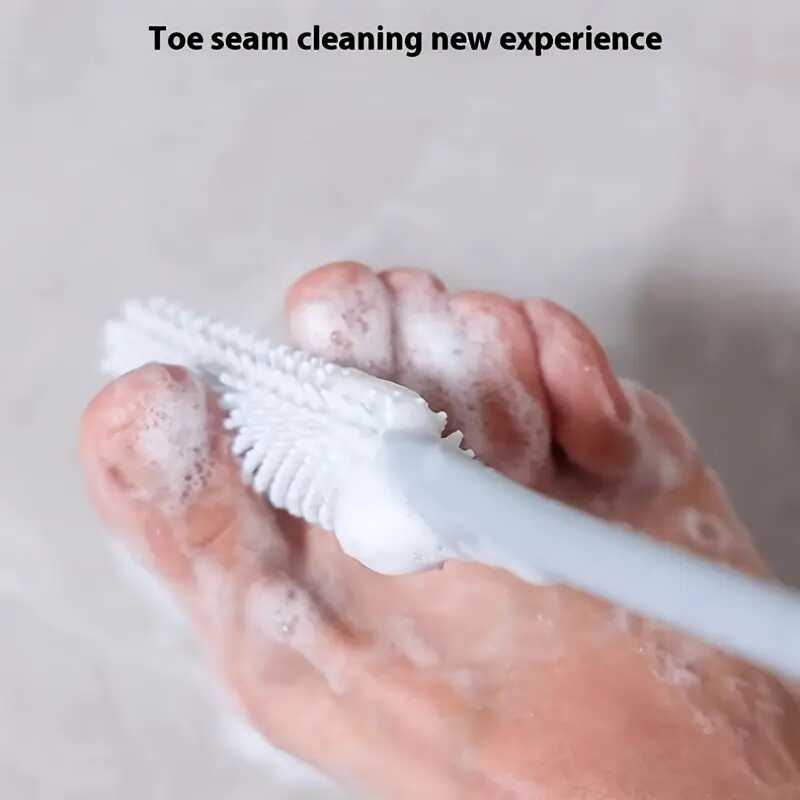 Ergonomic Long Handle Foot Scrub Brush, Soft Silicone Toe Cleaner, Exfoliating Foot Massage Bath Brush, Back Scrubbing Brush, Non-Alcoholic, Manual Operation for Bathroom, Foot Spa, Shower Accessory