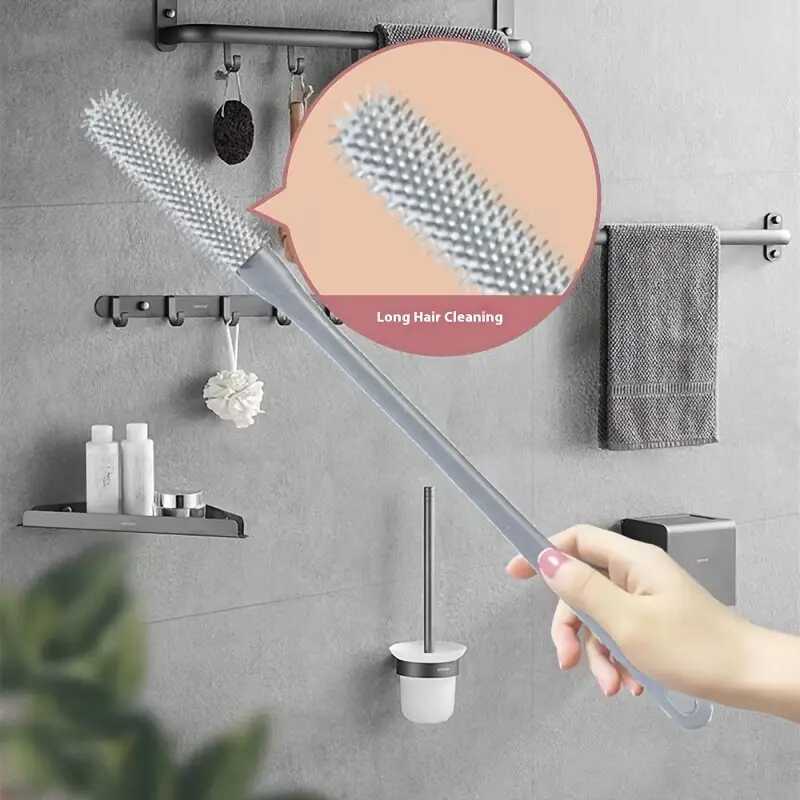 Ergonomic Long Handle Foot Scrub Brush, Soft Silicone Toe Cleaner, Exfoliating Foot Massage Bath Brush, Back Scrubbing Brush, Non-Alcoholic, Manual Operation for Bathroom, Foot Spa, Shower Accessory