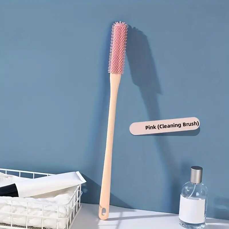 Ergonomic Long Handle Foot Scrub Brush, Soft Silicone Toe Cleaner, Exfoliating Foot Massage Bath Brush, Back Scrubbing Brush, Non-Alcoholic, Manual Operation for Bathroom, Foot Spa, Shower Accessory