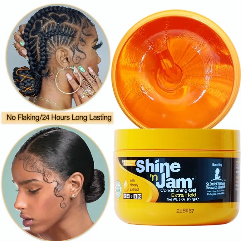 Shine 'n Jam Honey Strong Braid Wax ，Great for braided curly hair，edge control ，Non-whitening 1 bottle 227g