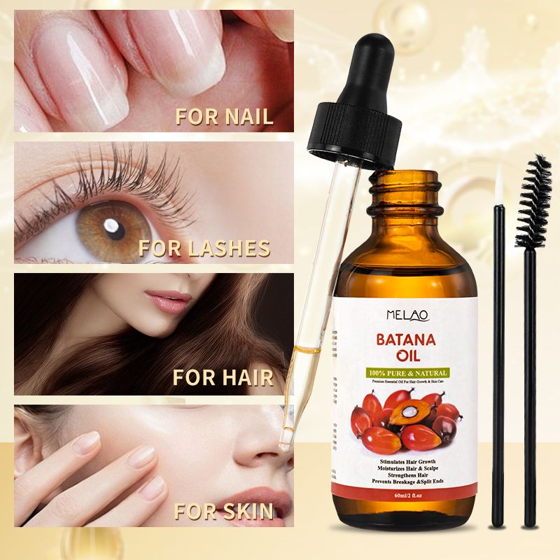 MELAO Batana Oil Hair Serum Scalp & Hair Strengthening Oil Beauty for all Hair Types 2 fl. Oz/60ml with Eyelash Brush and Brow Brush The 100% Natural Miracle for Hair Growth and Skin Nourishment